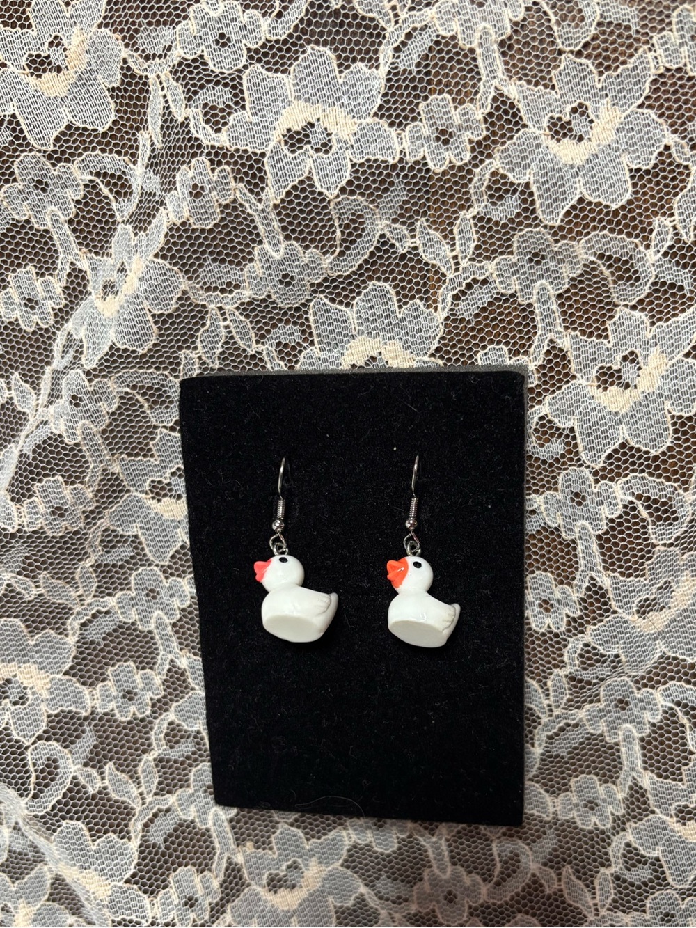 Hot Topic White Duck Charm Dangle Earrings with Orange Beaks